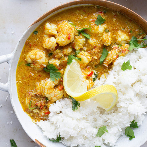 Curried Prawns with coconut rice